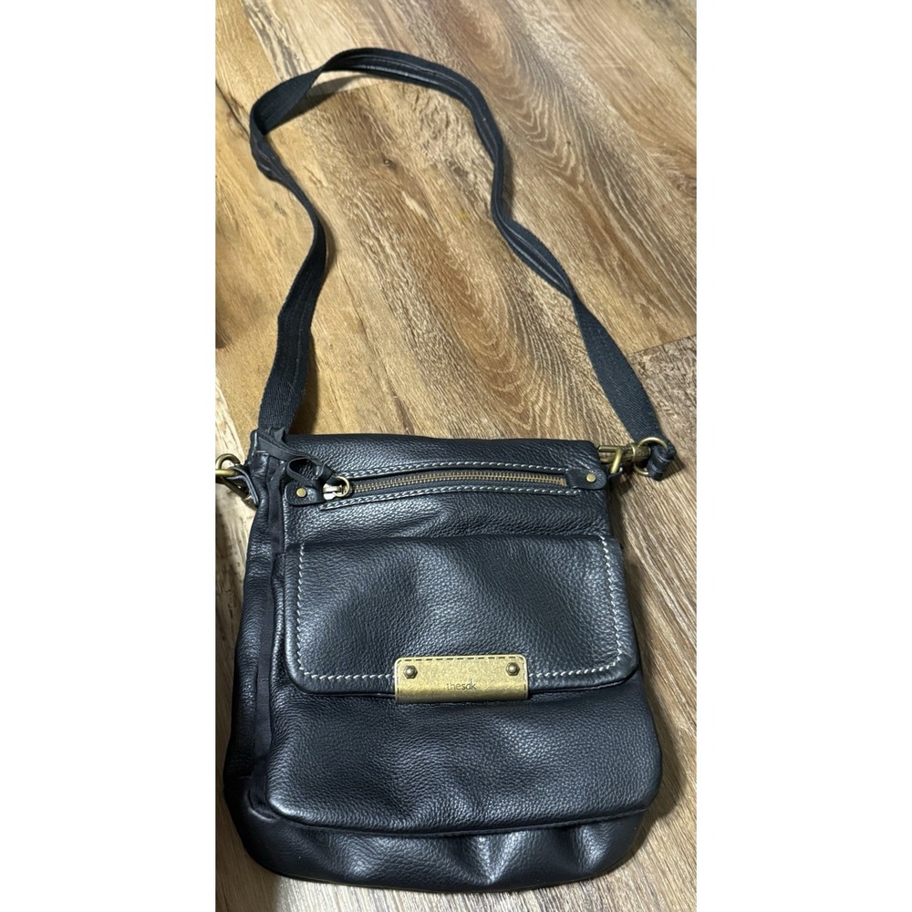 Thesak Black Leather Crossbody Foldover Purse Bag The Sak Fold Over 11 X 9 Inch